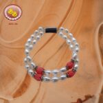 Two Lines Elegant Pearls Bracelet With Coral Flowers